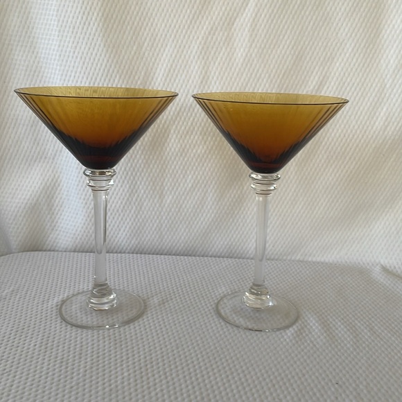Vintage Tall  Smokey Brown Martini Glasses with clear stem.  5.75” x 8.75” - Picture 2 of 6